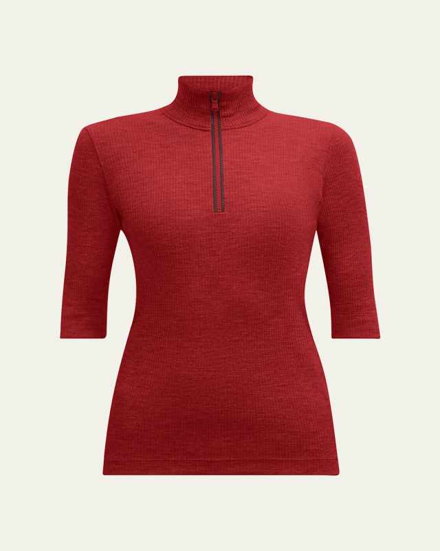 Ribbed Wool Jersey Monili Zip Top